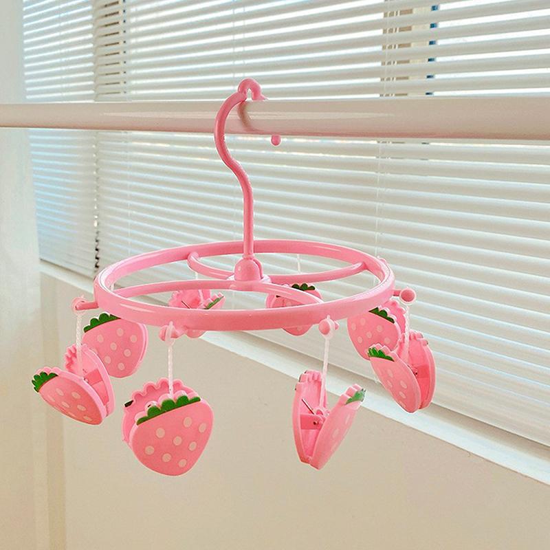 Cute Lovely Strawberry Clothes Dryer Hanger Windproof Socks Underwear Drying Rack Household Heart Storage Laundry Rack Home
