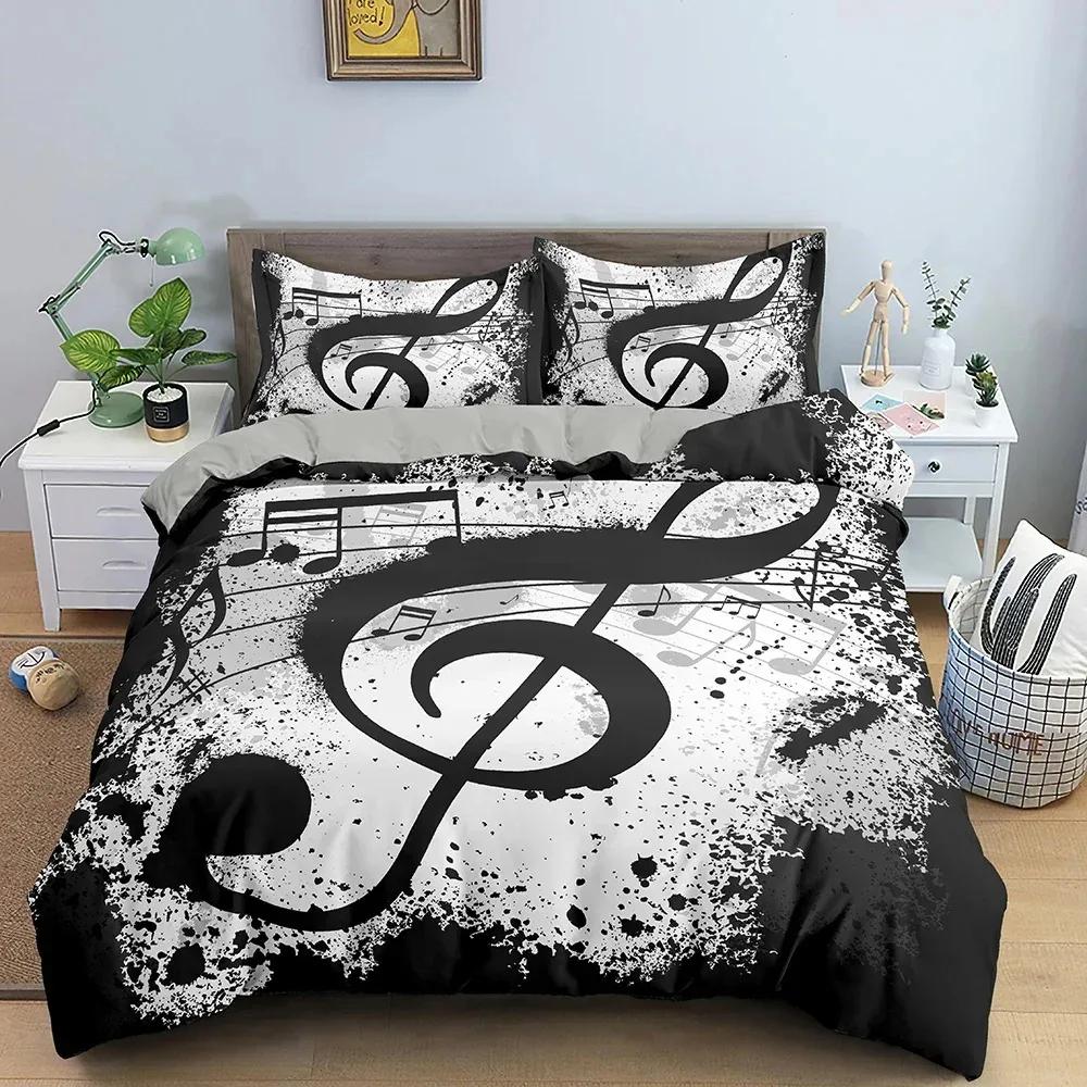 Musical Note Bedding Set A Music Theme Quilt Cover Kingqueen Size With Pillowcase Fashionable Psychedelic Soft Duvet Cover