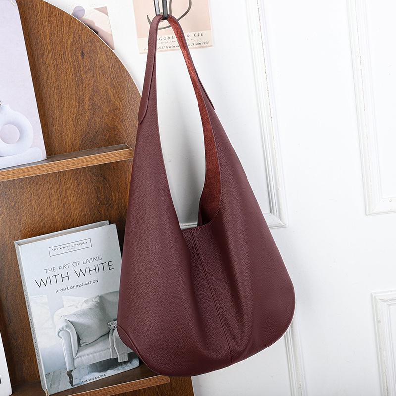 Women's Genuine Leather Large Capacity Underarm Tote Bag - Versatile, High-End Bucket Shoulder Bag for Commuting