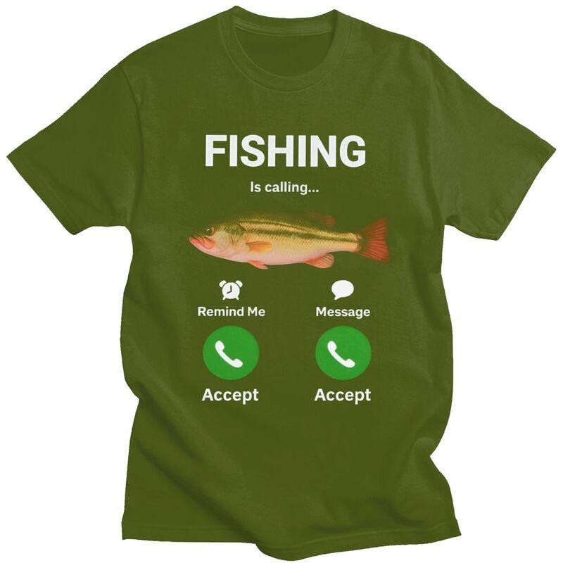Cool Fishing Is Calling T Shirt Men 100 Cotton Tshirt Angler Fishman Lover Tee Tops Fashion Tshirt For Husband Boyfriend