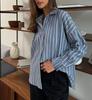Women Loose Long Sleeve Striped Cardigan Shirt Blouse Outerwear