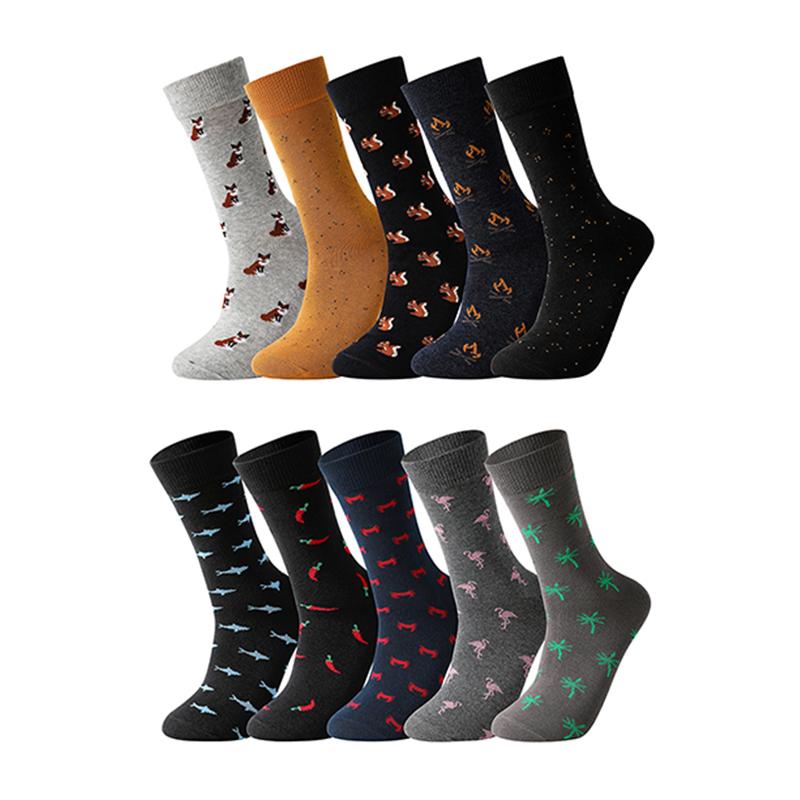 10 Pairs Men's Socks Cotton Business New Fashion Funny Sock With Print Animals Cartoon Middle Sock Male Casual Dresses Clothing