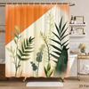 Plant Art Shower Curtain 1 Piece-Green Leaf Geometric Block, Modern Natural Design, Contemporary Bathroom Decoration