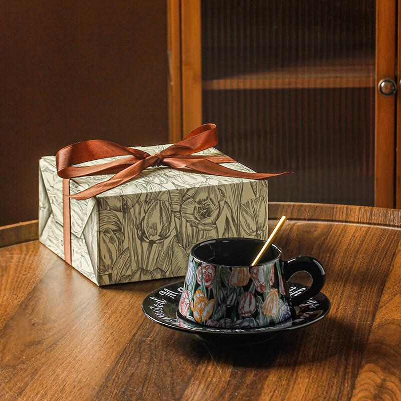 Vintage Watercolor Iris Ceramic Mug & Saucer Set with Spoon