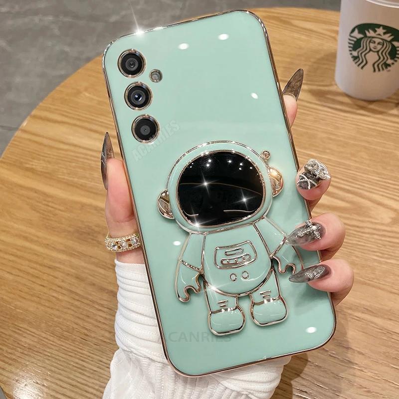 S24FE S25 Ultra Astronaut Holder Plating Case For Samsung Galaxy A16 A26 A36 A56 A15 A35 A55 M15 M35 M55 Silicone Stand Cover