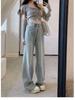 Women's Light Blue High-Waisted Wide-Leg Jeans - Petite, Loose, Slimming, Straight-Leg, Floor-Length (Spring/Autumn 2025 Style)