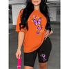 Women's Fashion Round Neck Purple Butterfly Print Casual Short Sleeve Shorts Set
