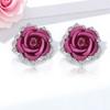 Rose Shaped 4 Color Alloy Rhinestone Stud Earrings for Women Silver Plated Crystal Rose Earrings Fashion Jewelry Gift