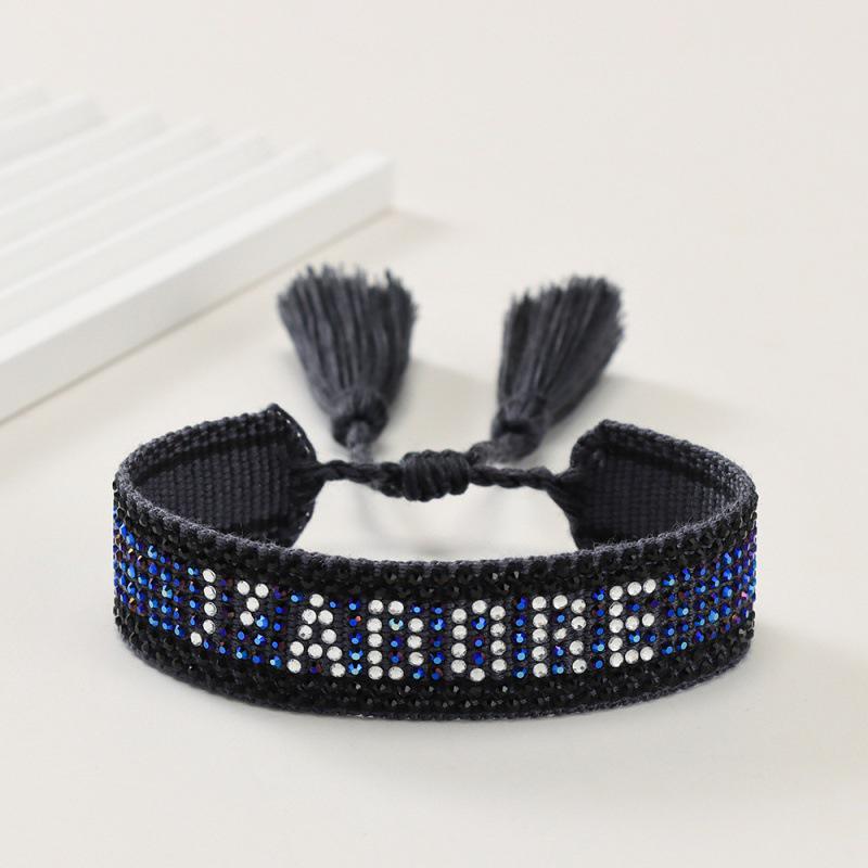 Unisex European Handwoven Tassel Bracelet with Hot-drilled Letter Design