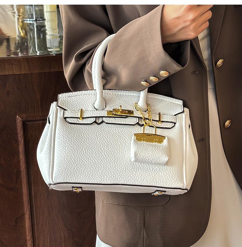 Borsa Kelly sensazione alla moda motivo litchi borsa da donna nuova borsa a tracolla versatile di grande capacità borsa portatile platino