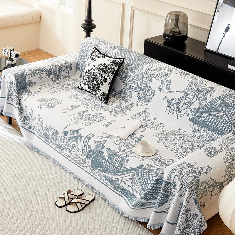 High-Grade Qingming River Map Sofa Towel All-Inclusive Universal Cover Cover Nap Blanket Chenille Cover Cloth Anti-Scratching