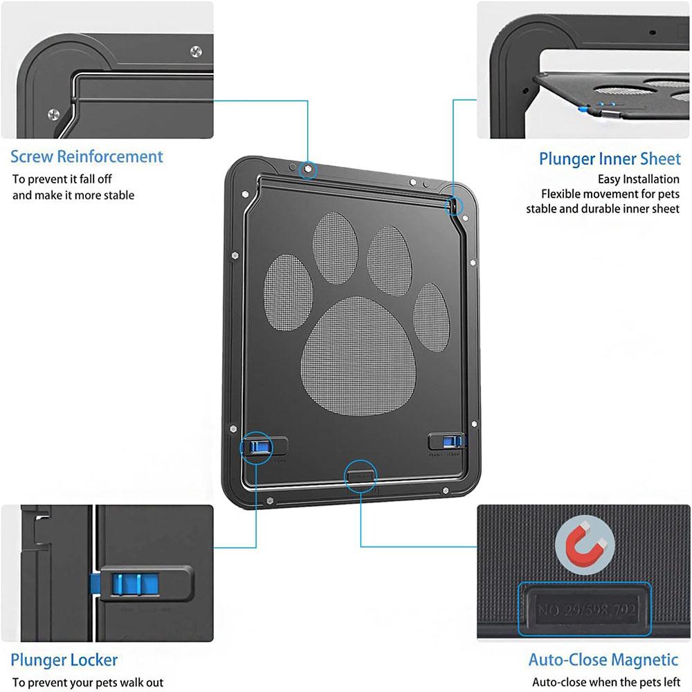 Pet Flap Door Dog Cat Magnetic Locking Sliding Screen Square Gate