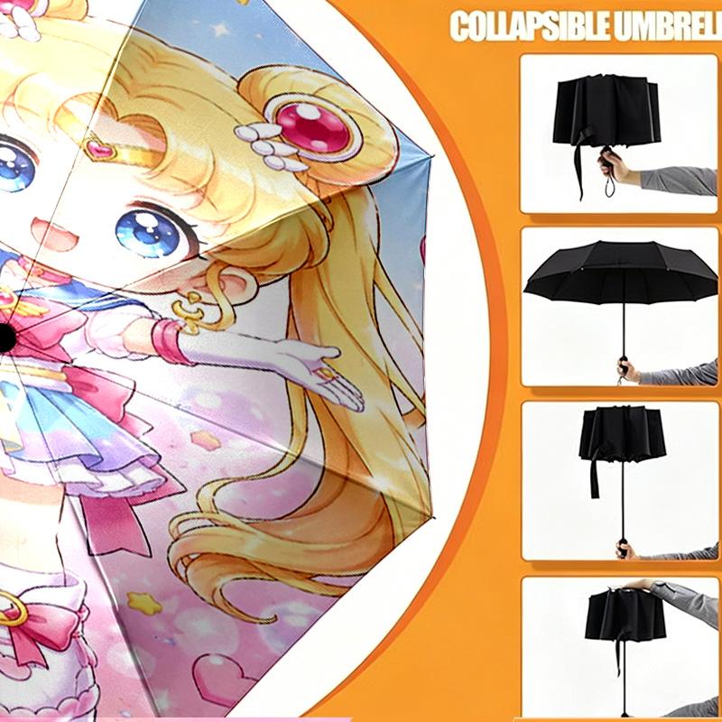 Sailor Moon Print Umbrella Automatic Opening/ Closing - Portable Foldable Design - Daily use for Travel/Outdoor - Gift for Birthday