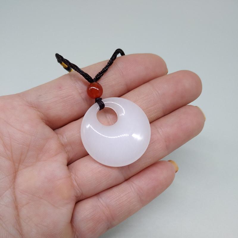 Conch Stone White Jade Concentric Circle Pendant Necklace