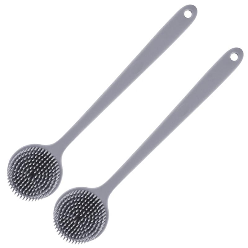 

Silicone Long-Handled Bath Brush Cleaning Massage Brush Lazy Back Scrub And Scrub Tool Double-Sided Bath Brush 2Pcs B сірий