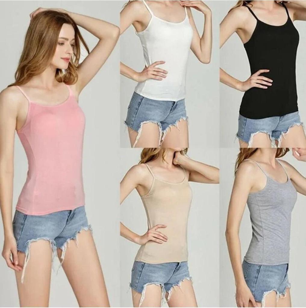 Modal Spaghetti Strap Tank Top with Chest Pads - Solid Color Sports Bra, Slim Fit