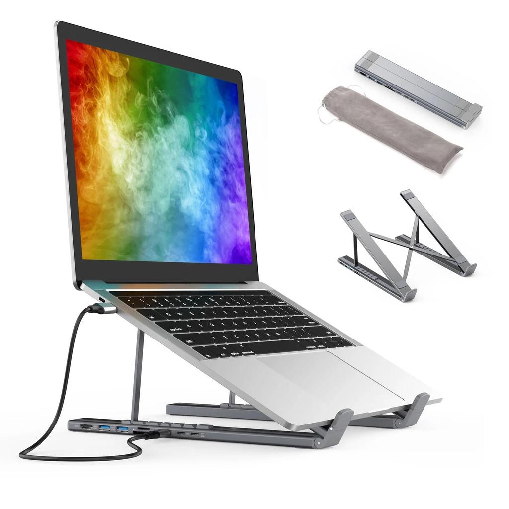 USB C Laptop Docking Station Stand With 8-in-1 HUB USB3.0 4K HDMI SD TF Card Reader Adjustable Aluminium Bracket for PC Notebook