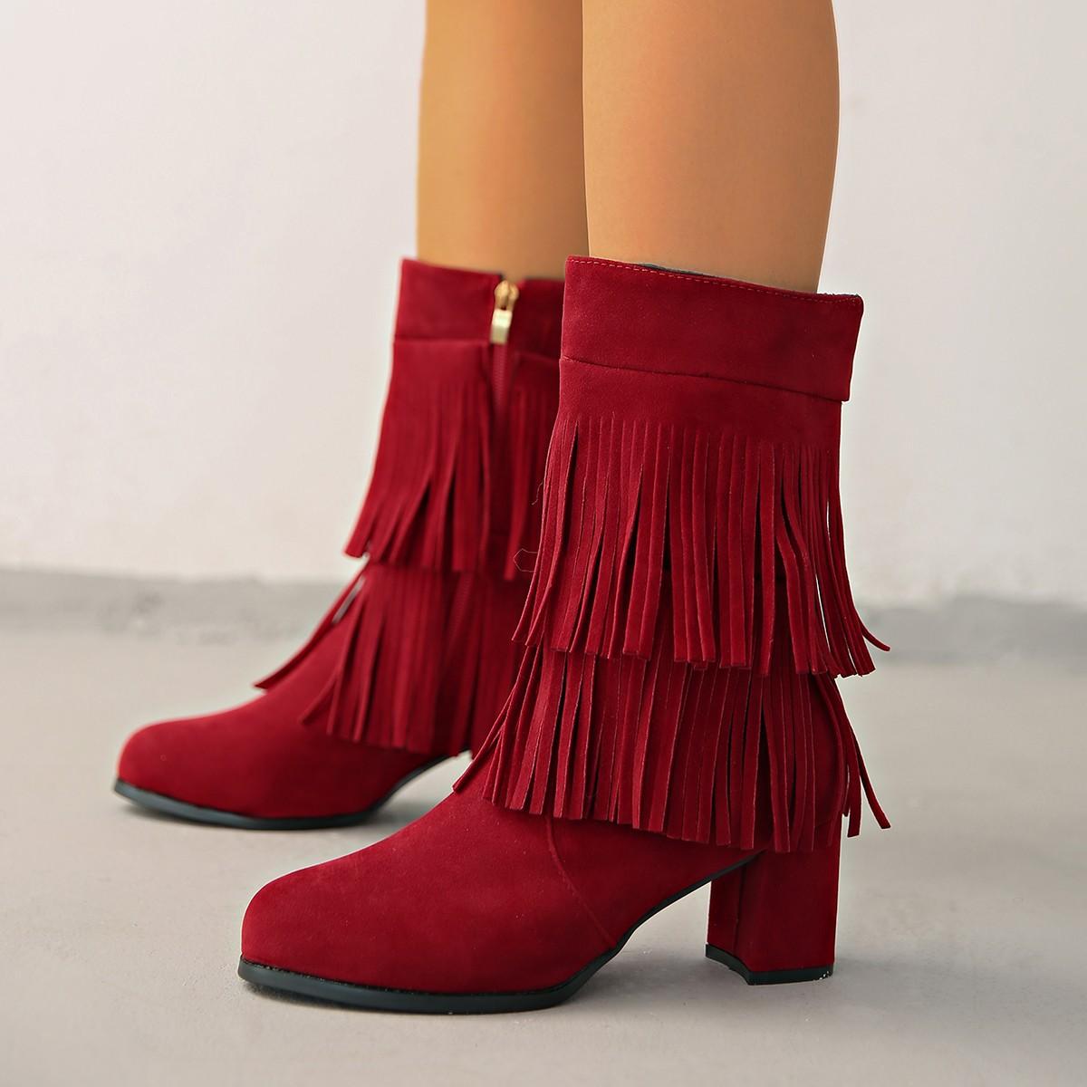 

2025 autumn new suede fashion thick heel side zipper fashion women s boots foreign trade women s shoes 36