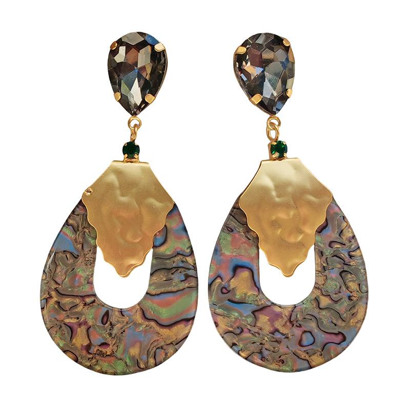 Cross-border Vintage Trendy Designer Luxury Fashion Personalized Retro Abalone Shell Jewelry Stud Hoop Earrings Women's