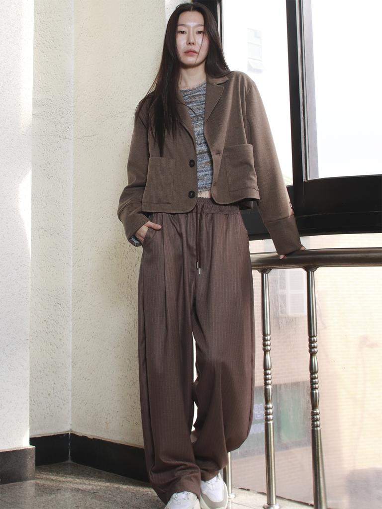 Deumakeu Stripe Chicano Wide One-Tuck Pants -Brown