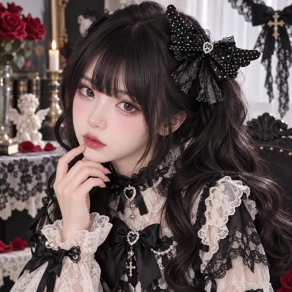 Lace Trim Lace Bow Hair Clip Angel Wings Lolita Hair Accessories Gothic Hairpin for Girls