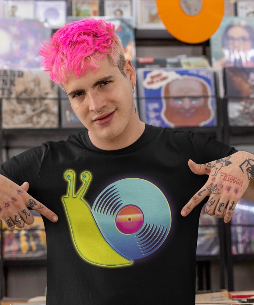 

Vinyl Record Snail Mens T-Shirt Funny Turntable Deck LP Music Cotton Tee M