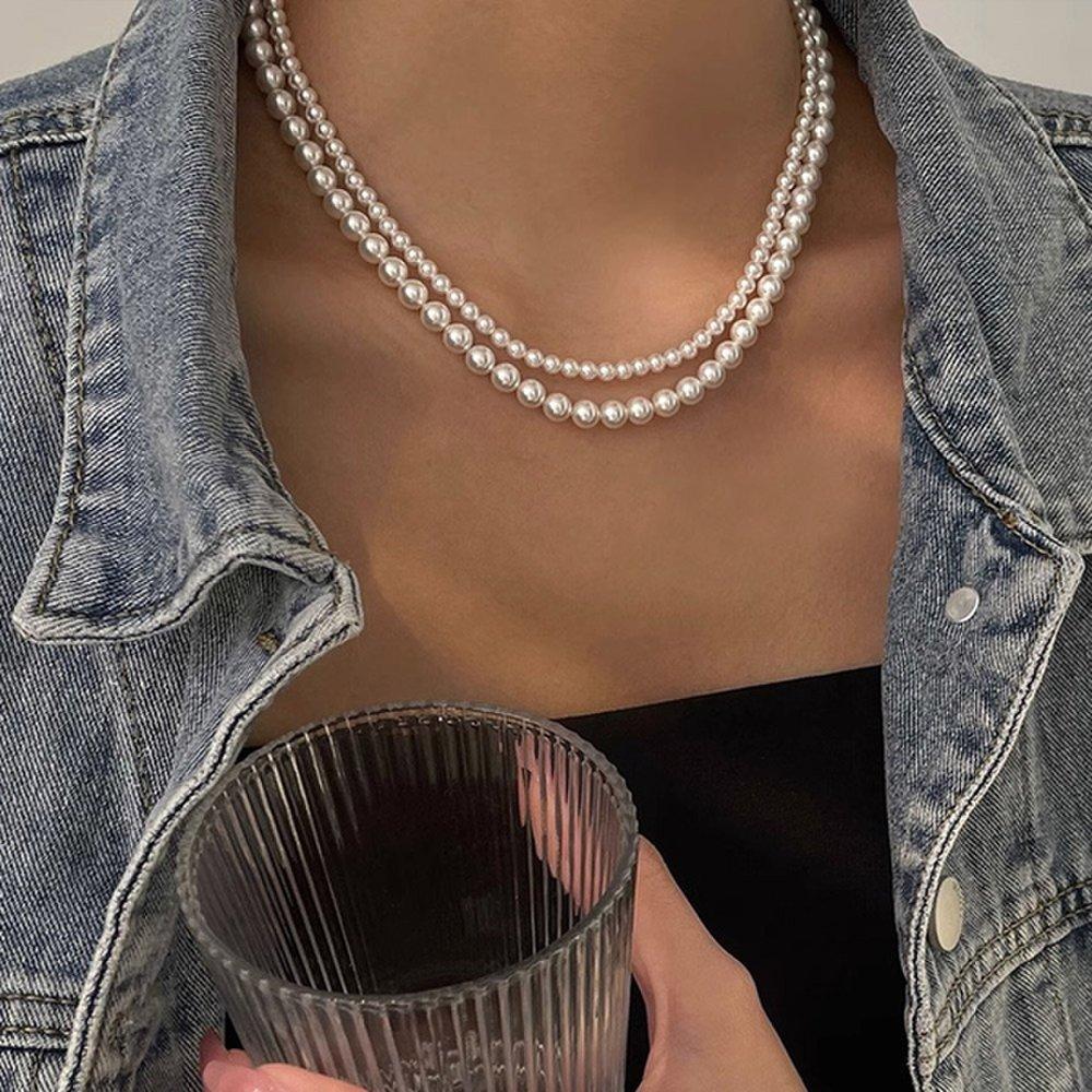 Lucyra Two-Line Silver 925 Pearl Necklace