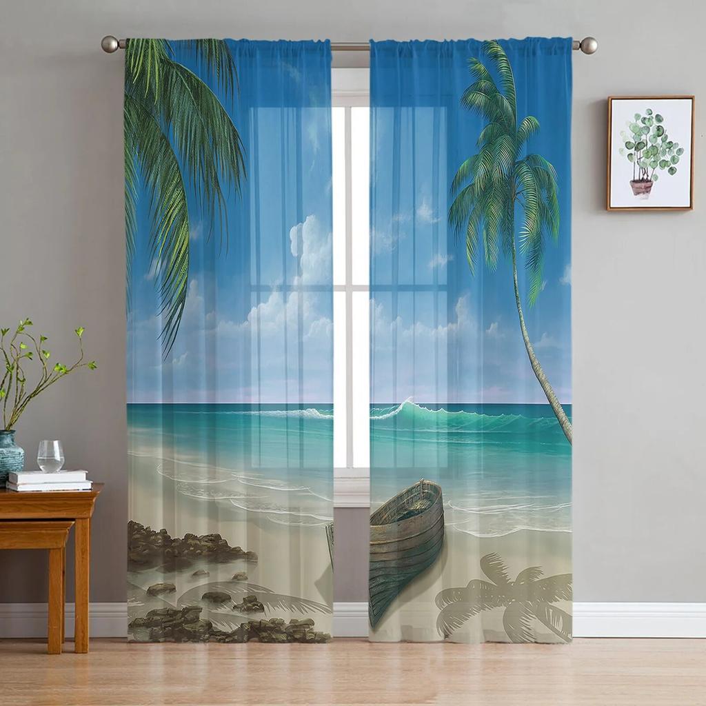Beach Sky Sea Tulle Curtains for Living Room Bedroom Decor Chiffon Sheer Voile Kitchen Window Curtain