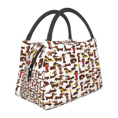 Funny Dachshund A Cute Cartoon Dog Pattern Lunch Bag Food Boxes Container Cooler Thermal Lunch Box Tote
