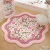 Round Carpet Bedroom Bedside Floor Mat Pink Floral Minimalist Luxury Rug Soft Fluffy Irregular Rugs Home Decoration Alfombra
