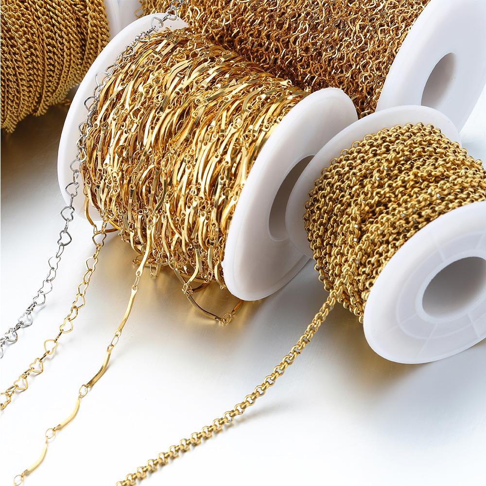 1Meter 1mm-7.5mm No Fade Gold Chain Stainless Steel Curb Chains for Jewelry Making DIY Bracelet Necklace Thick Chain Components