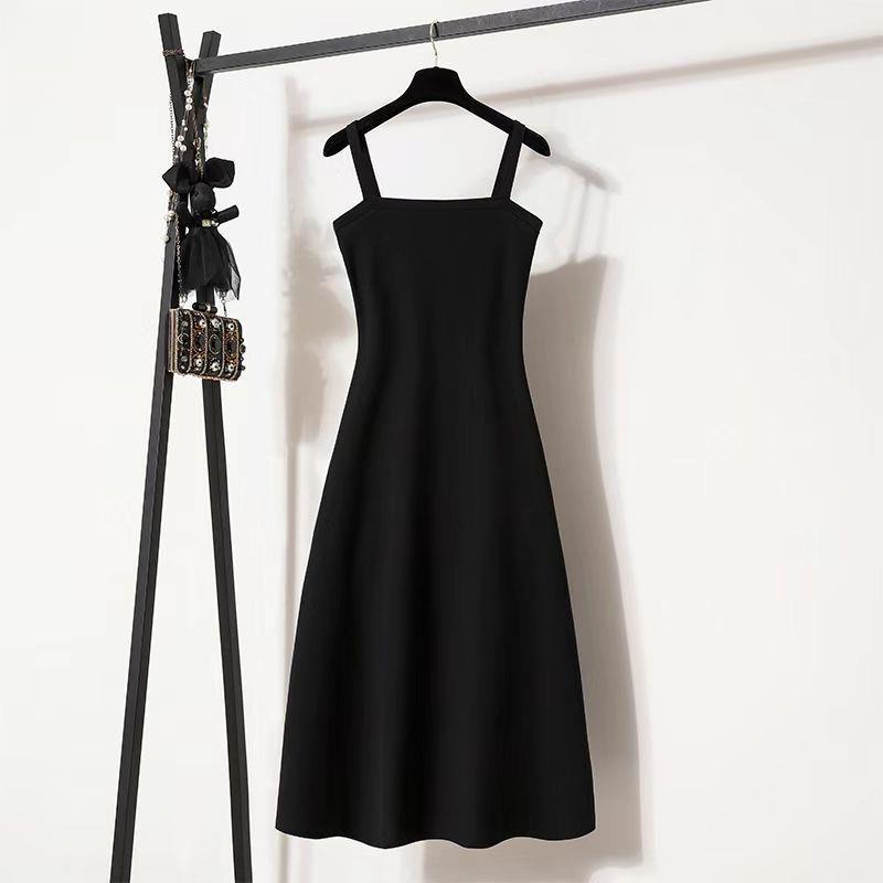 2023 Plus Size Women's Slimming Spaghetti Strap Dress & Cardigan Set