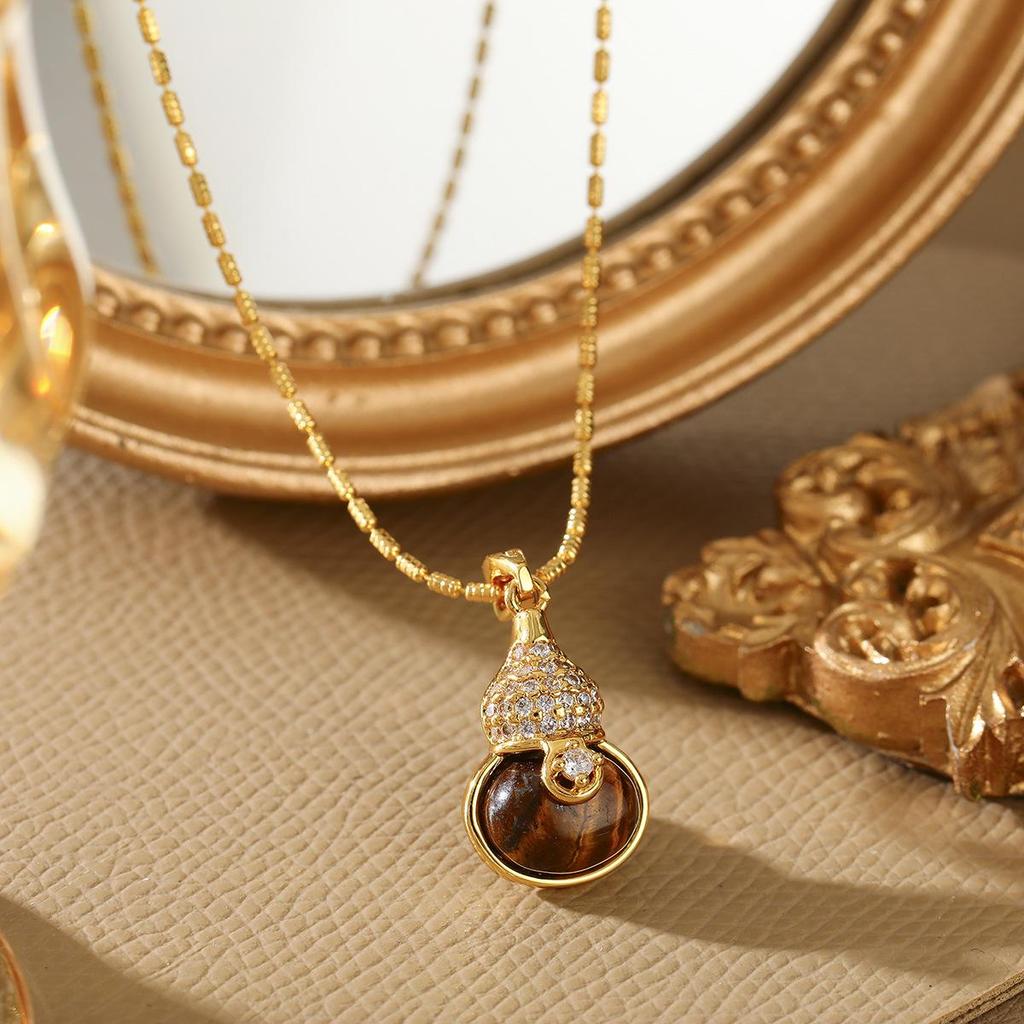 Vintage Chinese Zirconia Gourd Earrings & Amber Pendant Necklace Set