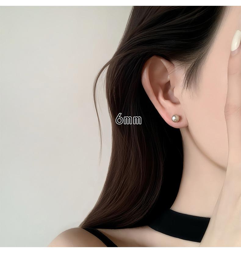 S999 sterling silver Shijiaao white dried rose stud earrings round seawater pearl ear hole earrings