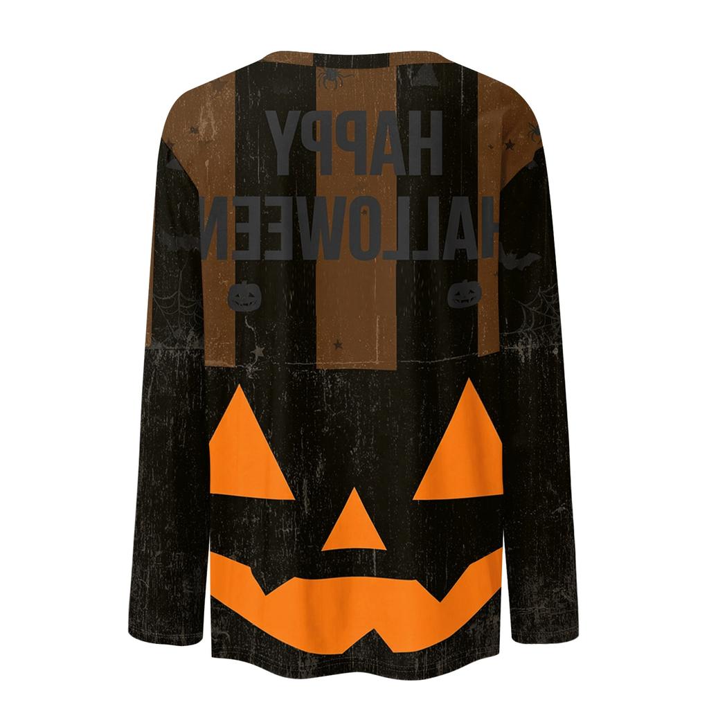 Women's Long Sleeve Casual Halloween Print Pullover Sweatshirt Round Neck Comfortable Fit Seasonal Top for Autumn Winter