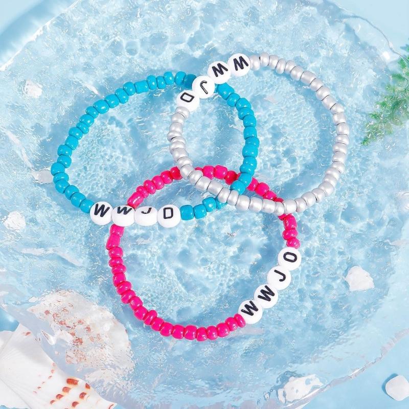7PCS Colorful WWJD Bracelets Teen Girl Summer Beaded Bracelets Religious Stretch Bracelets What Would Jesus Do Bracelets