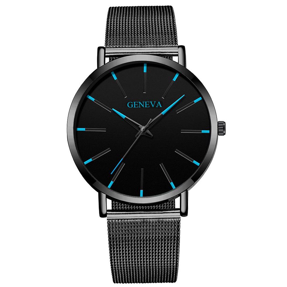 WISH Men's Mesh Band Quartz Fashion Watch - Simple Business Style for Students.