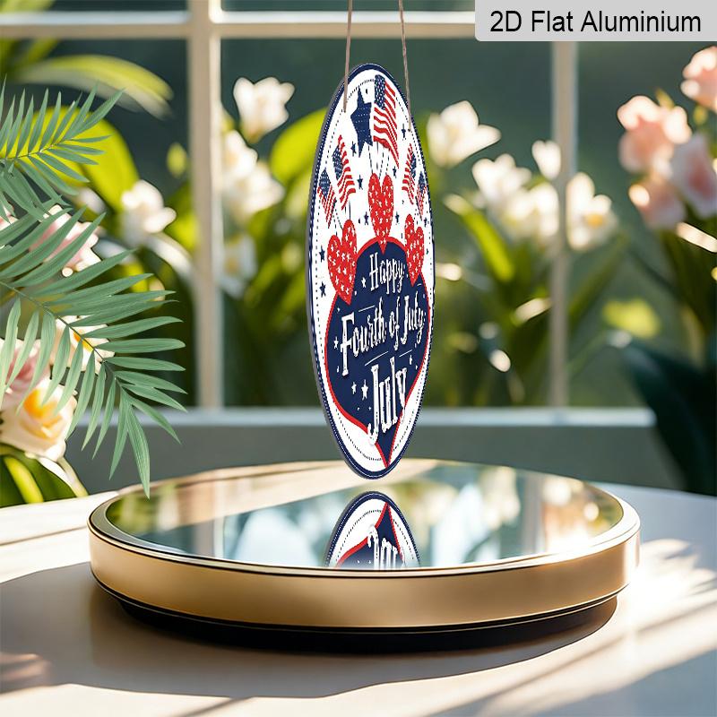 2D Flat, 1pc Round Aluminum Hanging Sign - 4th of July Patriotic Metal Wall Sign, "Happy Fourth of July" Star & Flag Design, Perfect for Indoor