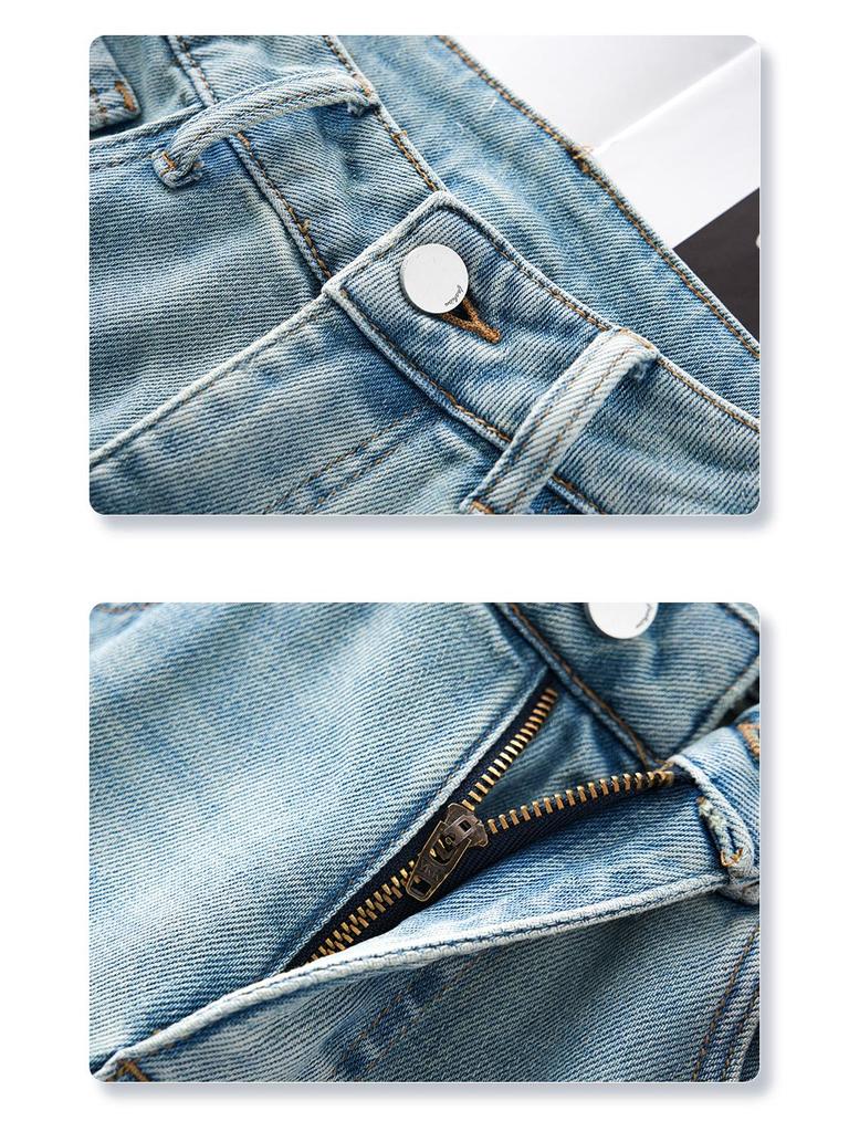 Women's 2025 Blue Summer Slim-Fit Straight-Leg Jeans for Pear-Shaped Figures