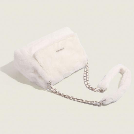 Autumn Winter White Fluffy Flap Messenger Bag Chain High-End Commuting Versatile Shoulder Bag Fluffy Tote Bag for Women