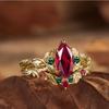 Court Style Red Horse Eye Zircon Ring Gold-plated Inlaid Colored Diamond Pair Ring, Branch Set Ring Female