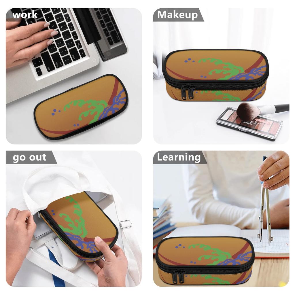 Pencil Pouch Daily Use 300D Polyester Zip Around Closure with Main Pocket Mesh Layer and Removable Pen Divider for Classroom Use