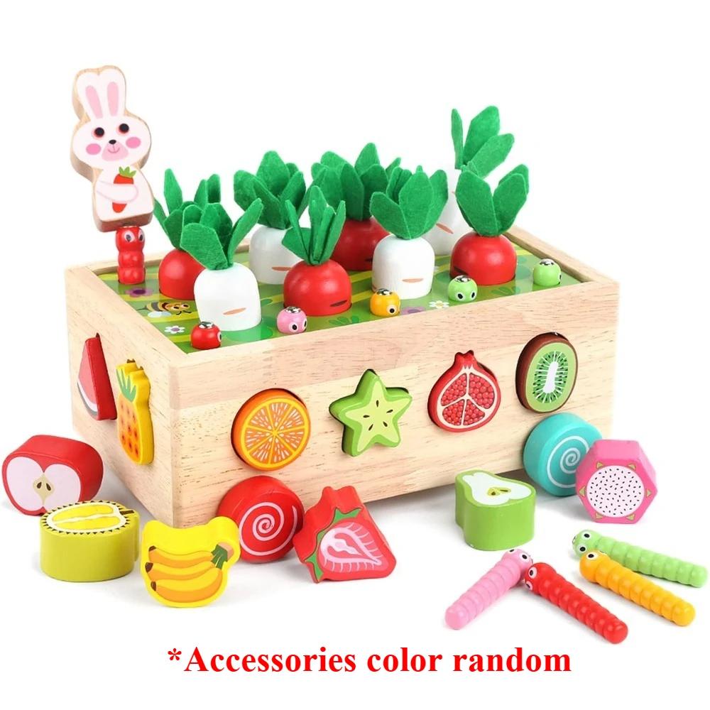 Montessori Wooden Toys Developmental Shape Sorting & Matching Puzzle Carrots Harvest Game Birthday Gifts for Toddlers Babies Boy