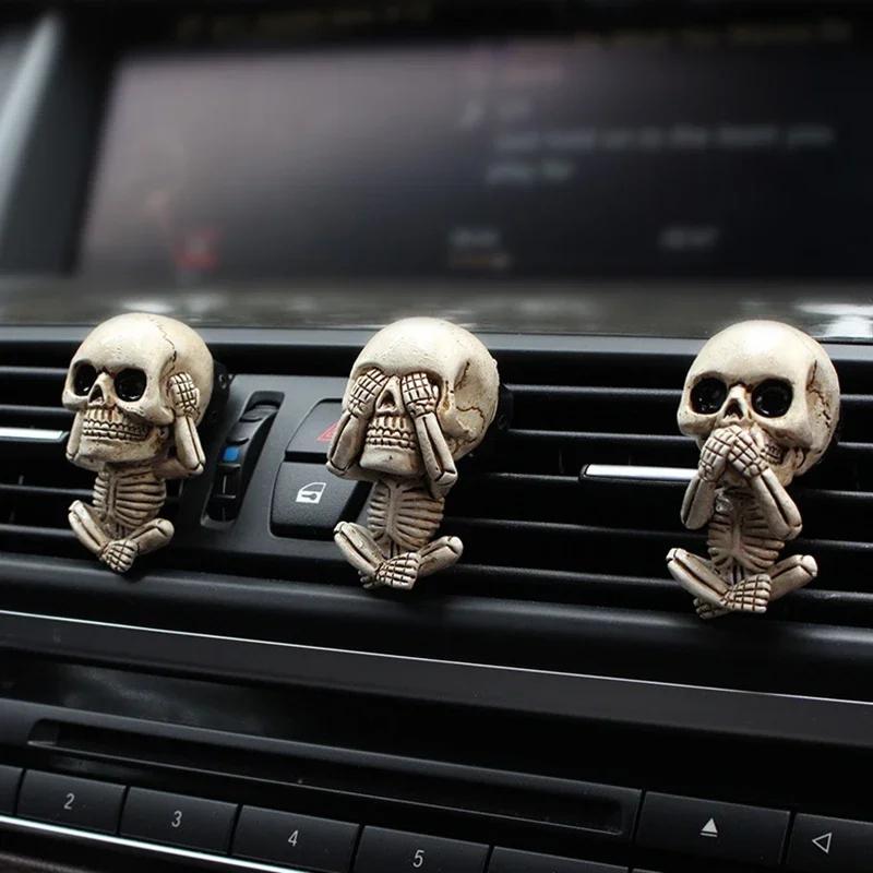 Halloween Skeleton Ghost Car Vent Air Freshener Clip Holder Perfume Diffuser with Fragrance Pads Cool Car Interior Ornaments