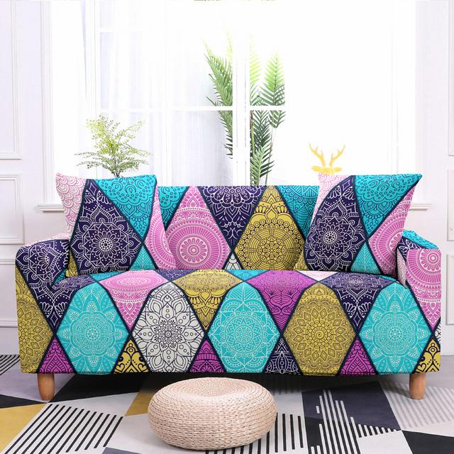 Geometrický potah na pohovku do obývacího pokoje Elastický potah na pohovku Mandala Potisk Stretch Potah Rohový potah na pohovku Křeslo Home Decor
