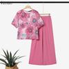 ZANZEA Damen Halbsleeve Blumenprint Bluse und Lange Hose Lässige Zweiteilige Sets