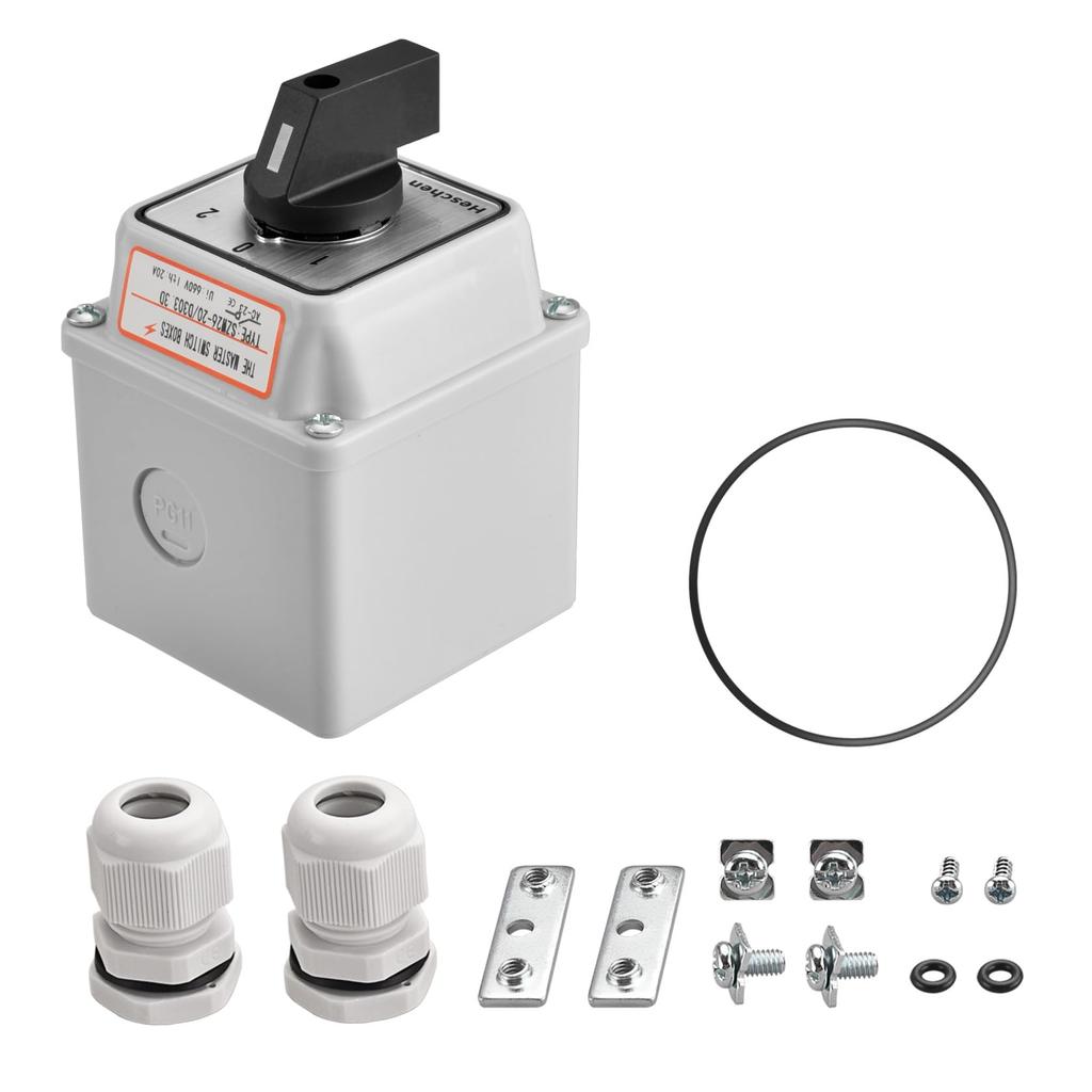 Heschen Universal Rotary Cam Selector Switch 660V with Master and Exterior Box SZW26-20/D303.3D, 20A, 3-Position, 3-Phase 12-Terminal, CE, Switch,