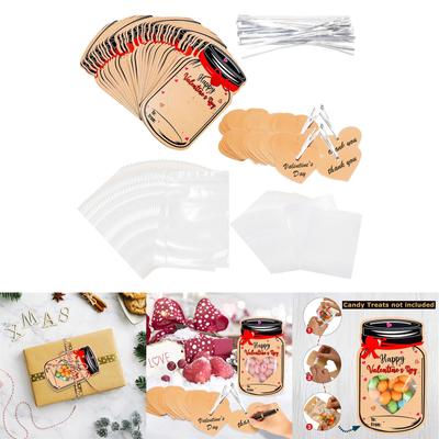 50pcs Candy Jar Valentine Cards Set with Hollowed Heart Shape Perfect For Gatherings School Entertainment Gift Exchange