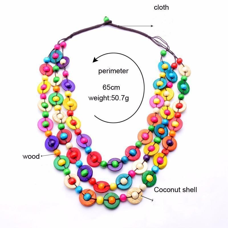 Bohemian Holiday Style Colorful Wood Necklace with European and American Ethnic Style Long Style Exaggerated Personalized Accessories for Women