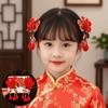 1 Pair Pearl Hanfu Red Hair Clips Chinese Style Bow Tassel Hairpin New Year Headwear  Children
